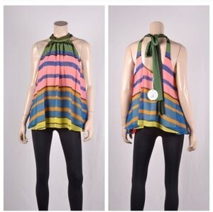Striped Halter Neck Tank Top in Pink, Blue, Green & Yellow